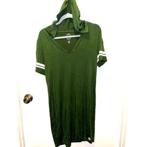 Michael Kors Green Knit Varsity Hoodie Athletic T-Shirt Dress w/ Hood